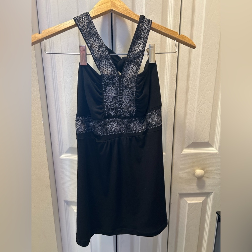 Rampage Black Halter Top with Silver Embroidery – Size M